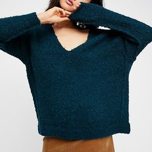Free People Lofty V-Neck Sweater - Blue/Green